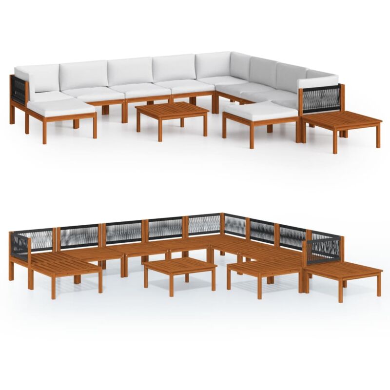 

vidaXL Muebles de jardín 12 pzas cojines crema madera maciza acacia - Marrón