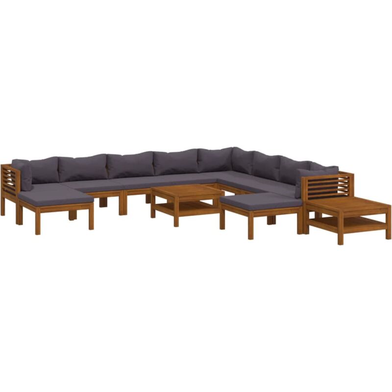 

Muebles de jardín 12 pzas cojines madera maciza de acacia - Marrón - Vidaxl