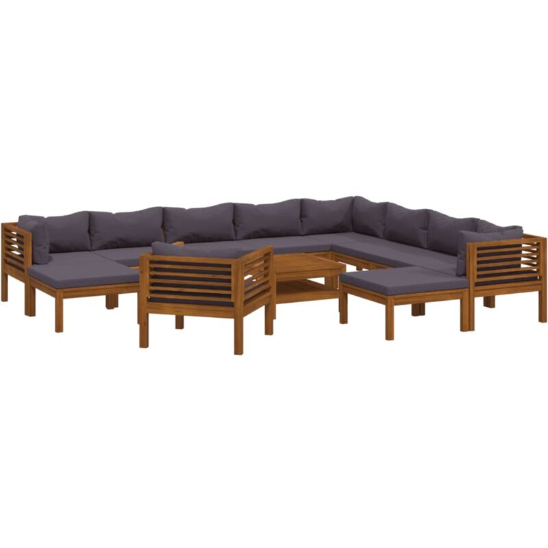 

Muebles de jardín 12 pzas cojines madera maciza de acacia - Marrón - Vidaxl