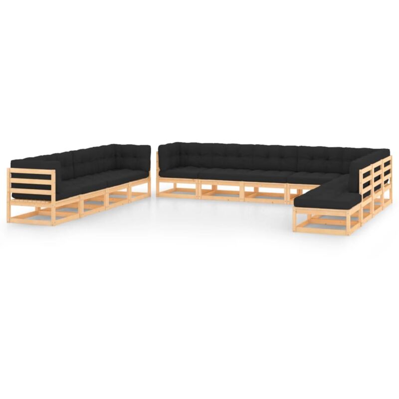 

Muebles de jardín 12 pzas con cojines antracita madera de pino - Marrón - Vidaxl