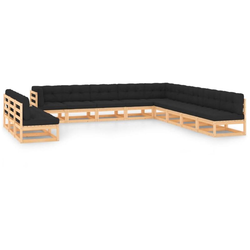 

Muebles de jardín 12 pzas con cojines antracita madera de pino - Marrón - Vidaxl