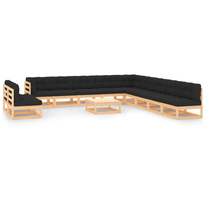 

Muebles de jardín 12 pzas con cojines antracita madera de pino - Marrón - Vidaxl