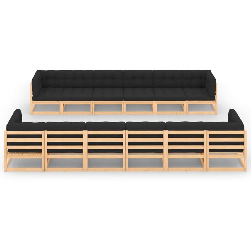 

Muebles de jardín 12 pzas con cojines antracita madera de pino - Marrón - Vidaxl