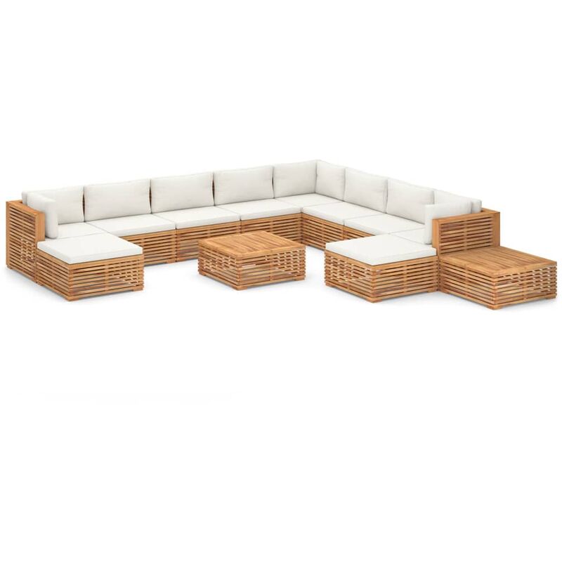 

vidaXL Muebles de jardín 12 pzas con cojines crema madera maciza teca - Marrón