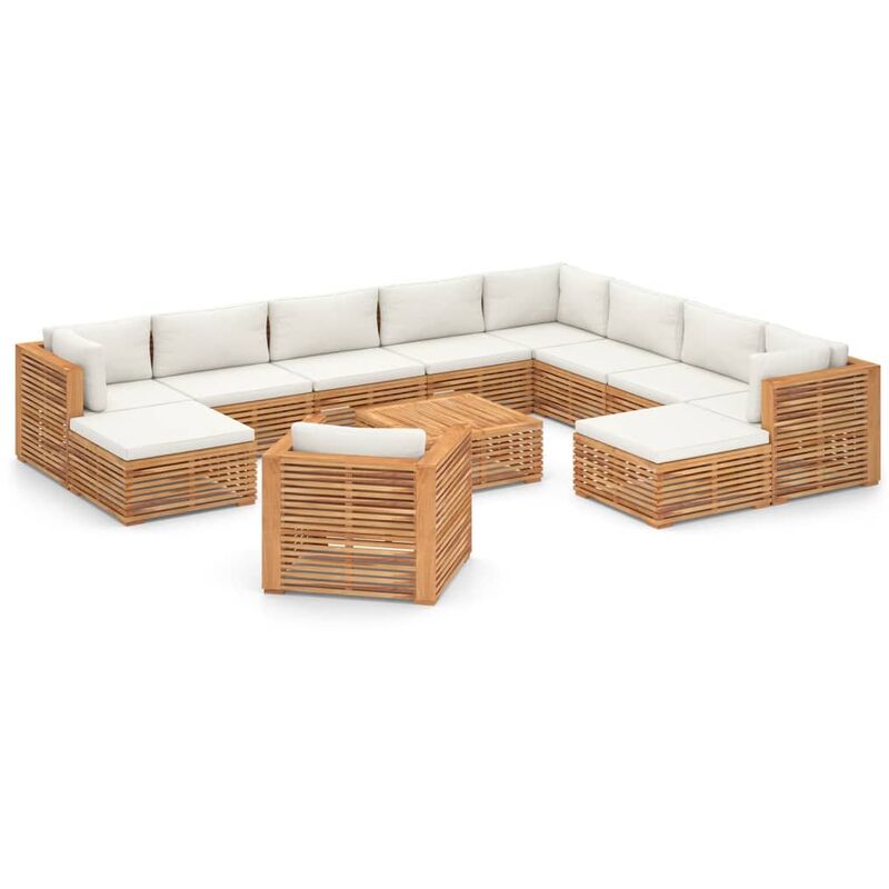 

Muebles de jardín 12 pzas con cojines crema madera maciza teca - Marrón - Vidaxl