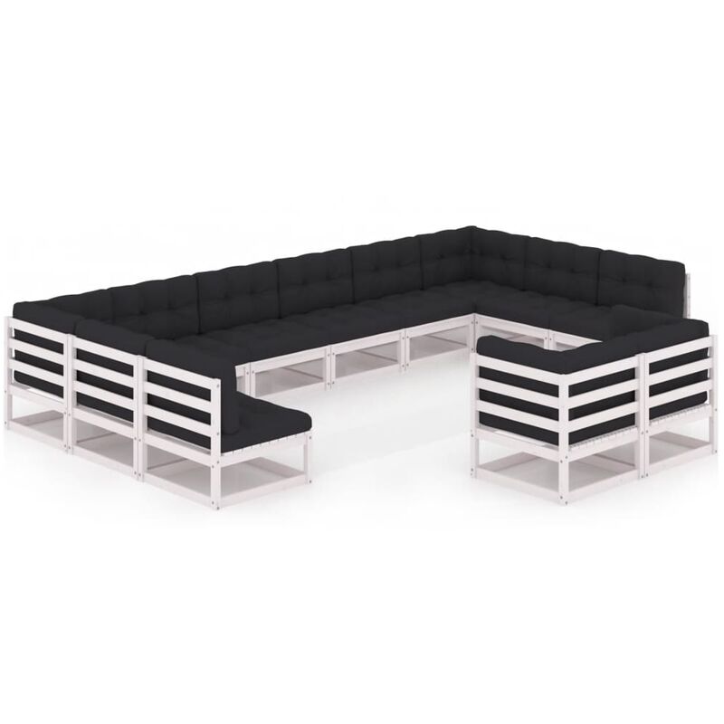 

Muebles de jardín 12 pzas y cojines blanco madera maciza pino - Blanco - Vidaxl