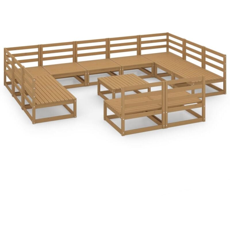 

Muebles de jardín 12 pzas y cojines madera maciza de pino - Marrón - Vidaxl