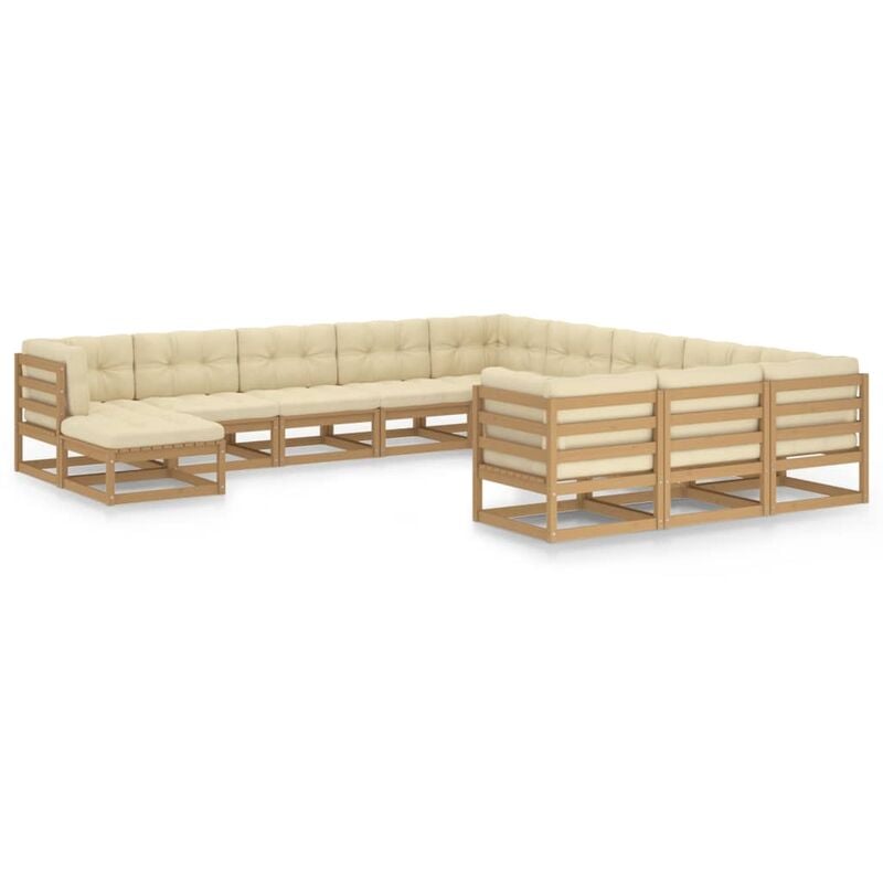 

Vidaxl - Muebles de jardín 12 pzas y cojines marrón miel madera de pino