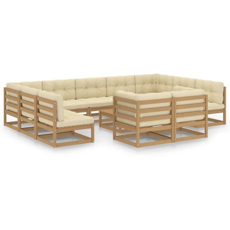 

Muebles de jardín 12 pzas y cojines marrón miel madera de pino - Marrón - Vidaxl
