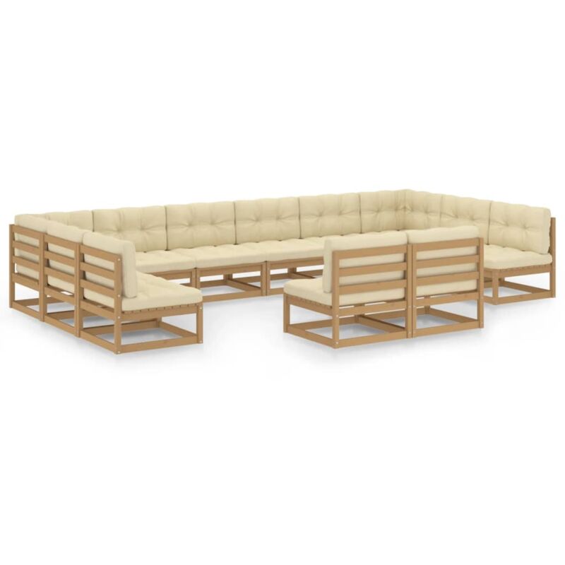 

Muebles de jardín 12 pzas y cojines marrón miel madera pino - Marrón - Vidaxl