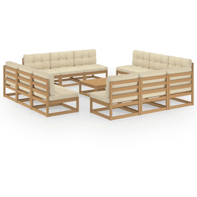 

Muebles de jardín 13 piezas con cojines madera de pino maciza - Marrón - Vidaxl