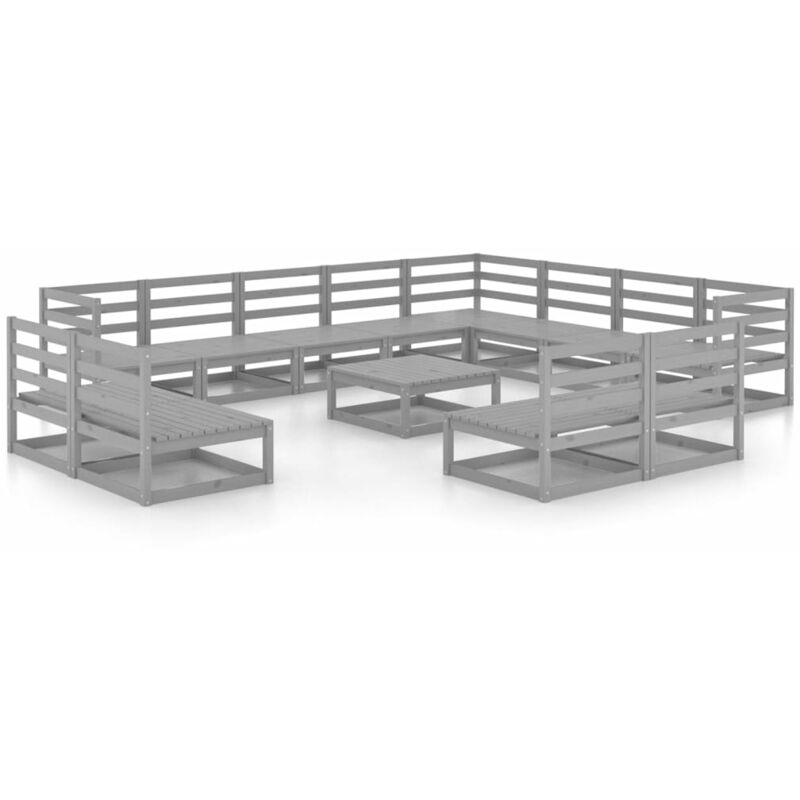 

vidaXL Muebles de jardín 13 piezas gris madera de pino maciza - Gris