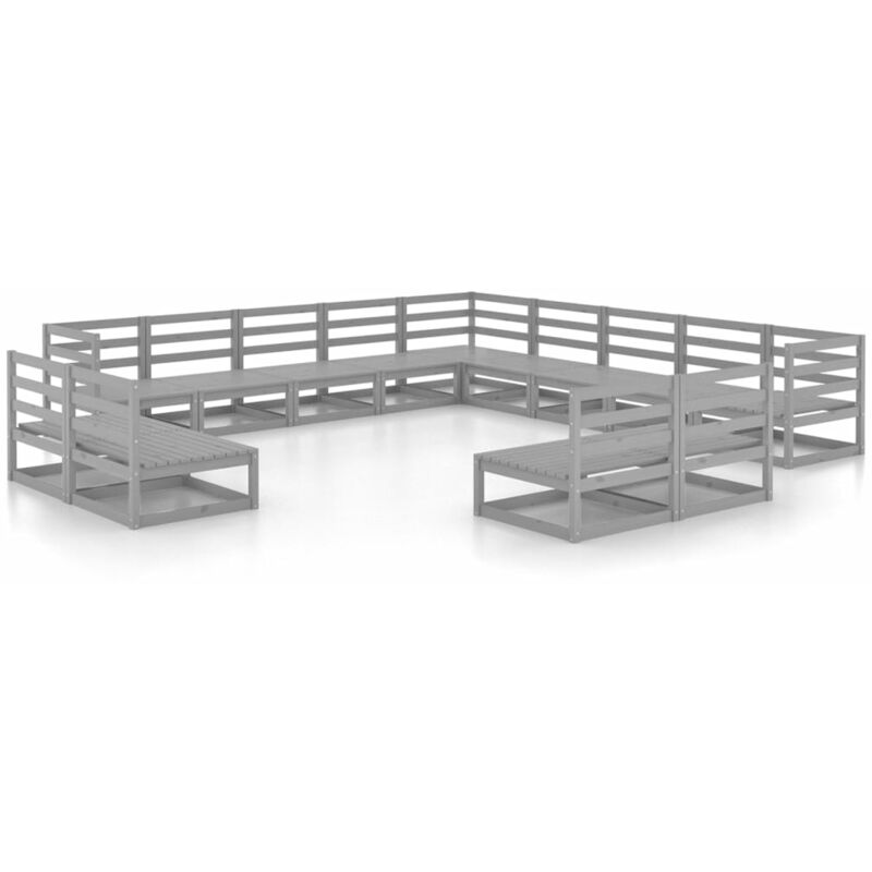 

vidaXL Muebles de jardín 13 piezas gris madera de pino maciza - Gris