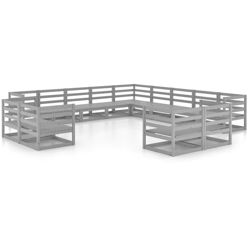 

vidaXL Muebles de jardín 13 piezas madera de pino maciza - Gris
