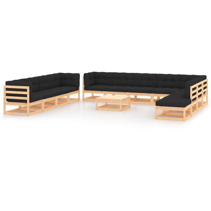 

Muebles de jardín 13 pzas con cojines antracita madera de pino - Marrón - Vidaxl