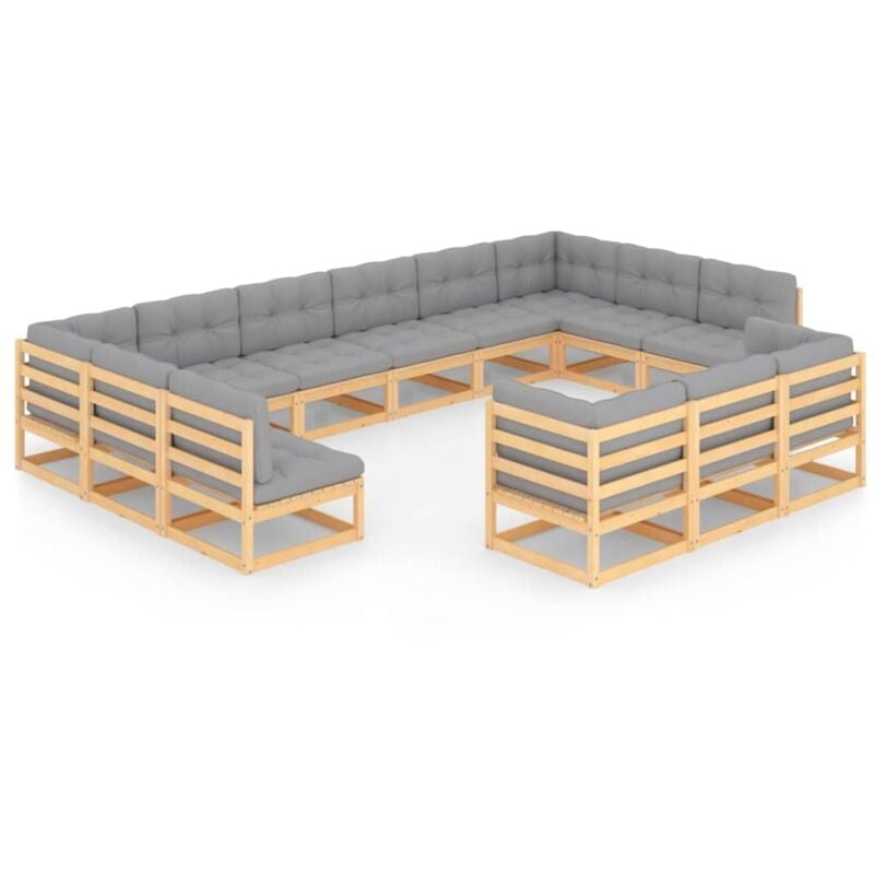 

Muebles de jardín 13 pzas con cojines de madera de pino maciza - Marrón - Vidaxl