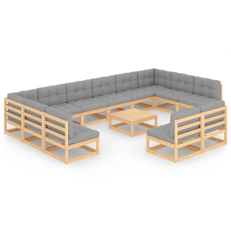 

Muebles de jardín 13 pzas con cojines de madera de pino maciza - Marrón - Vidaxl