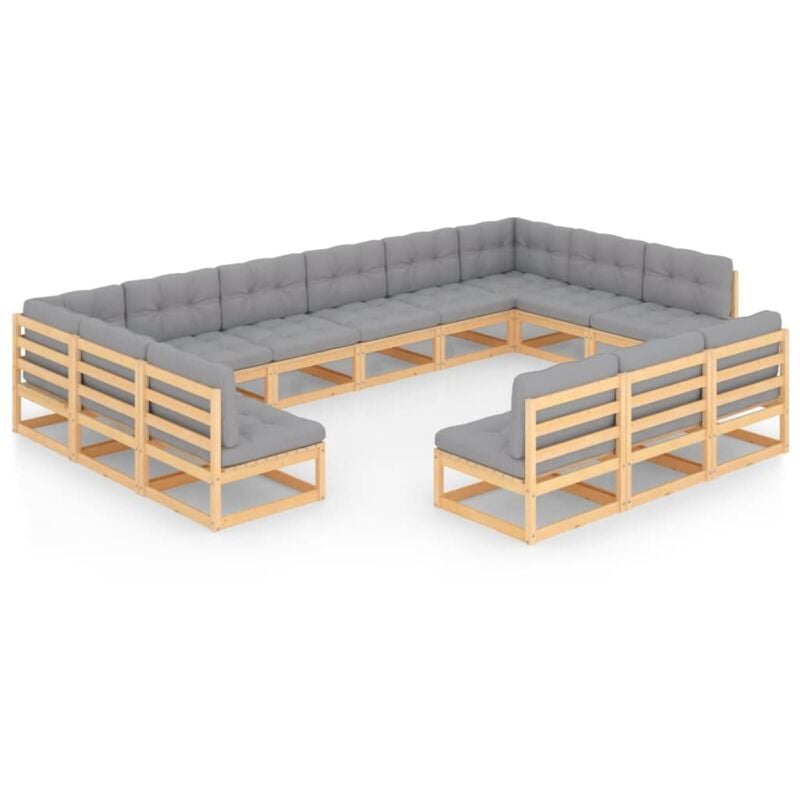 

Muebles de jardín 13 pzas con cojines de madera de pino maciza - Marrón - Vidaxl