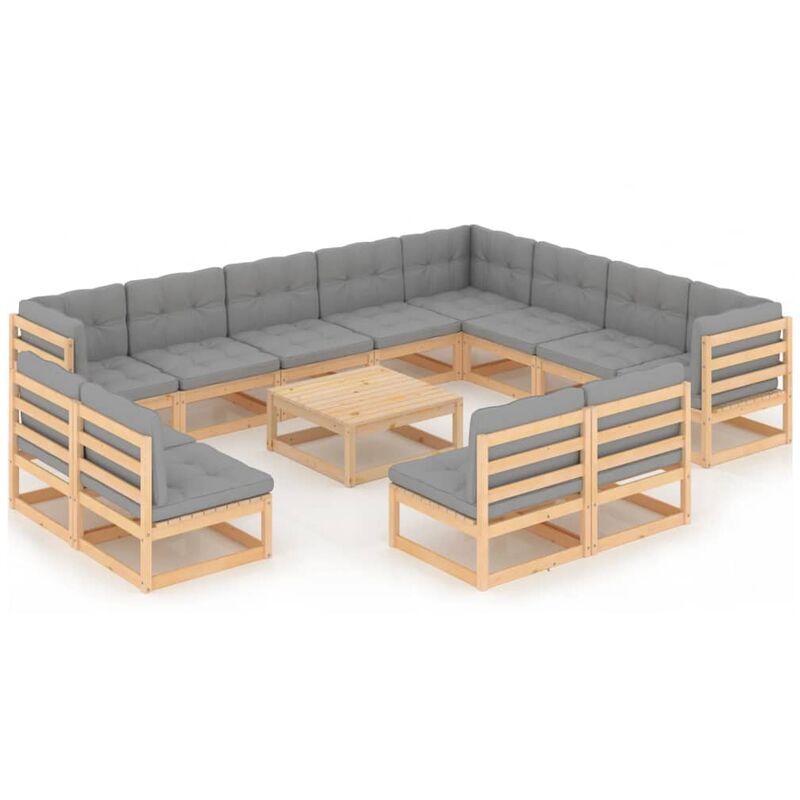 

Muebles de jardín 13 pzas con cojines de madera de pino maciza - Marrón - Vidaxl