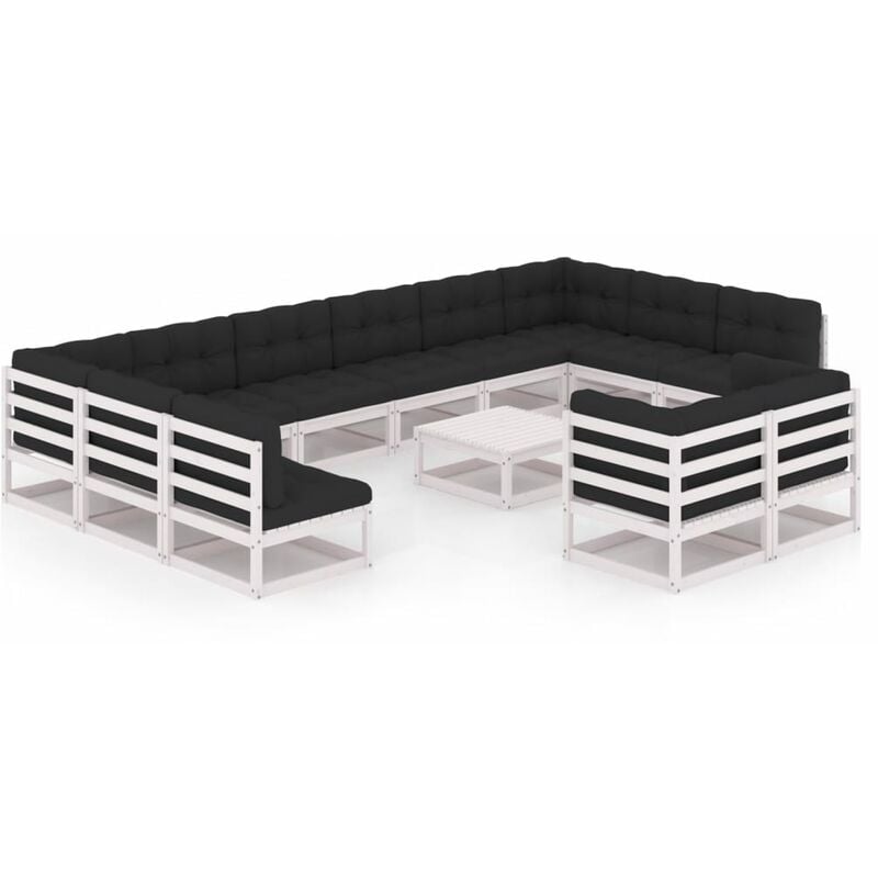 

Muebles de jardín 13 pzas y cojines blanco madera maciza pino - Blanco - Vidaxl