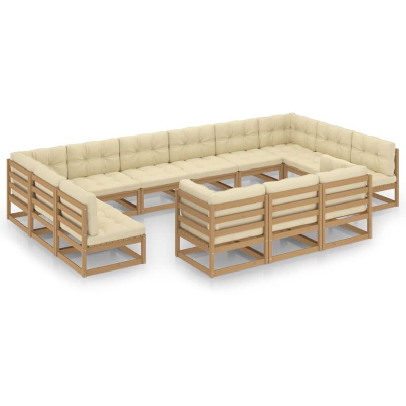 

Muebles de jardín 13 pzas y cojines marrón miel madera de pino - Marrón - Vidaxl