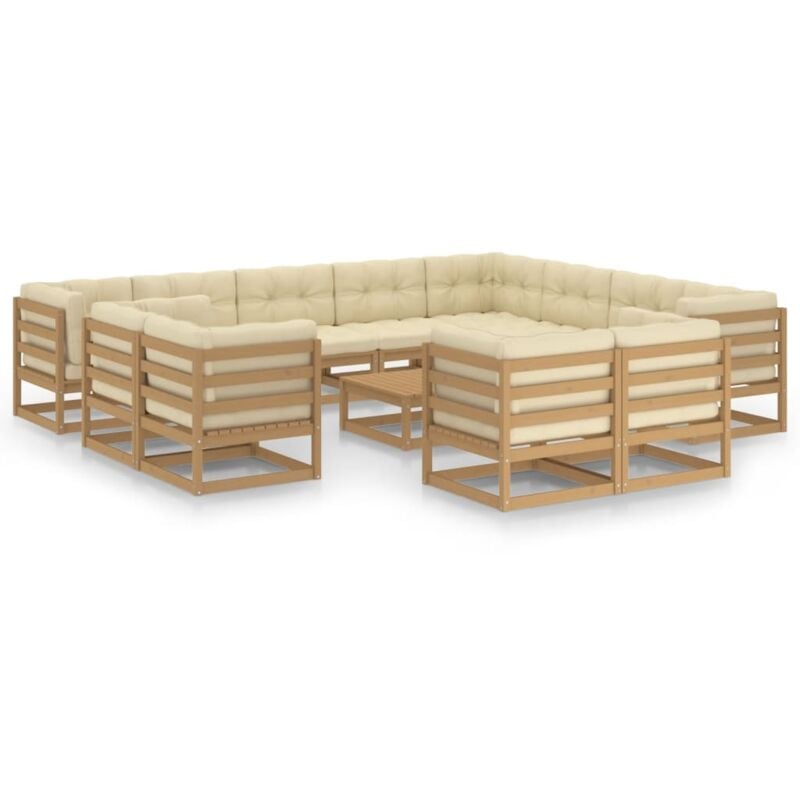 

Muebles de jardín 13 pzas y cojines marrón miel madera de pino - Marrón - Vidaxl