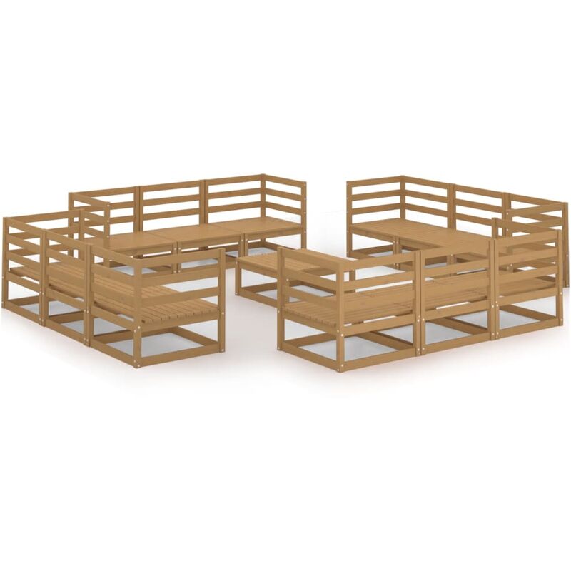 

Vidaxl - Muebles de jardín 13 pzas y cojines marrón miel madera pino - Marrón