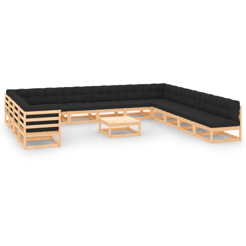 

Muebles de jardín 14 piezas cojines gris antracita madera pino - Marrón - Vidaxl