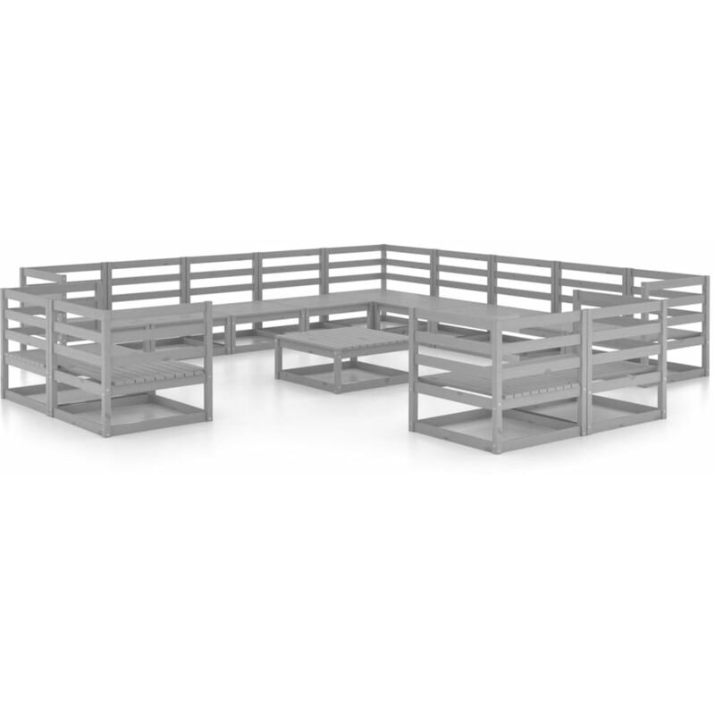

vidaXL Muebles de jardín 14 piezas madera de pino maciza - Gris