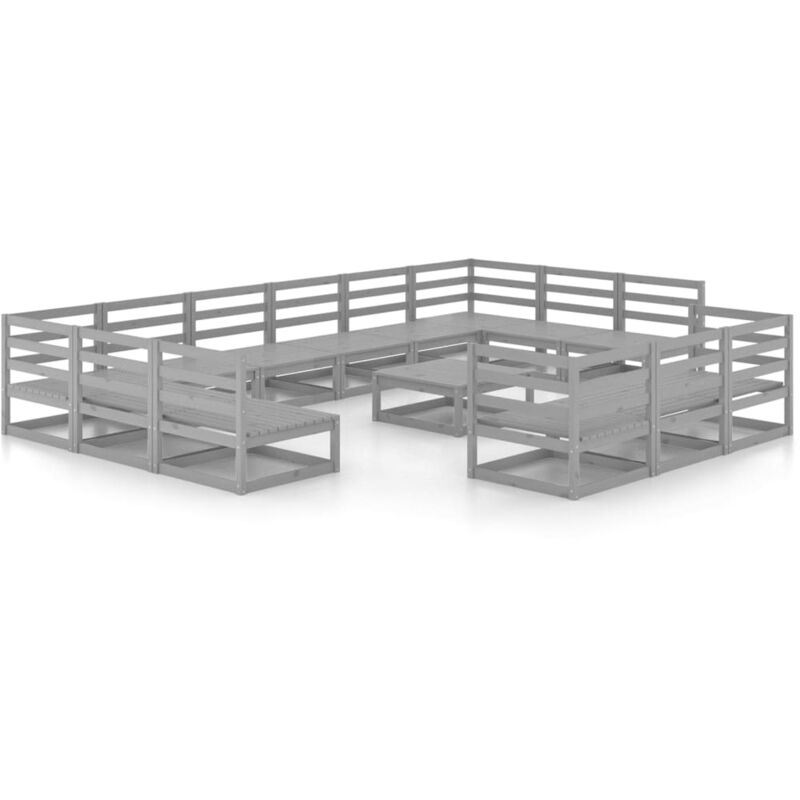

vidaXL Muebles de jardín 14 piezas madera maciza de pino - Gris