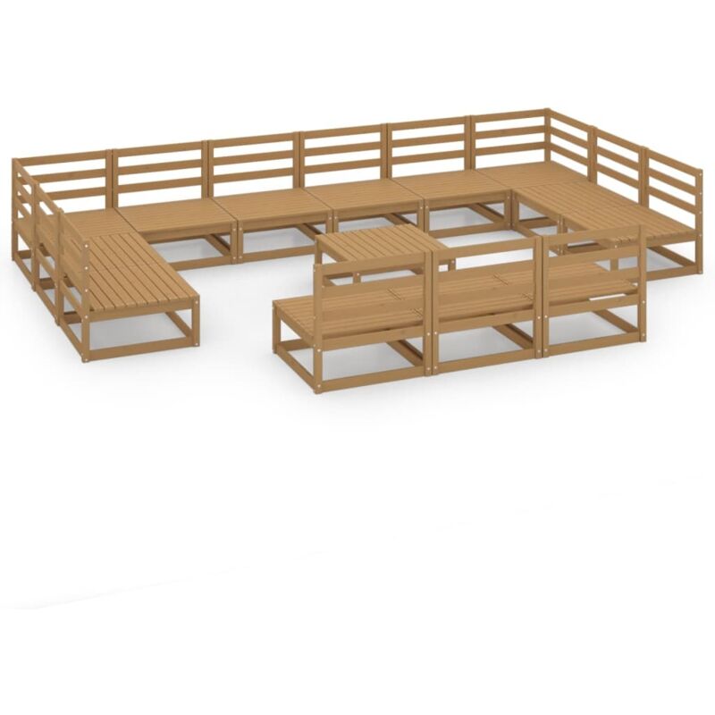 

Muebles de jardín 14 pzas y cojines madera maciza de pino - Marrón - Vidaxl