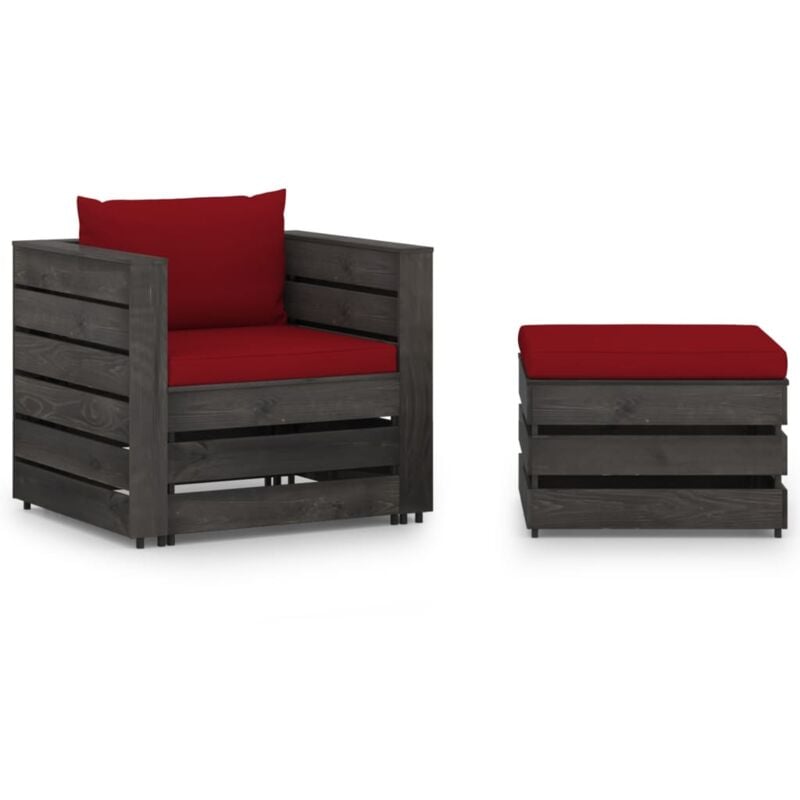 

vidaXL Muebles de jardín 2 piezas con cojines madera impregnada gris - Rojo