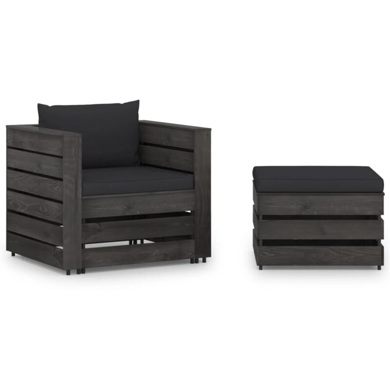 

vidaXL Muebles de jardín 2 piezas con cojines madera impregnada gris - Negro