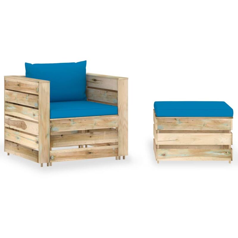 

vidaXL Muebles de jardín 2 piezas con cojines madera impregnada verde - Azul