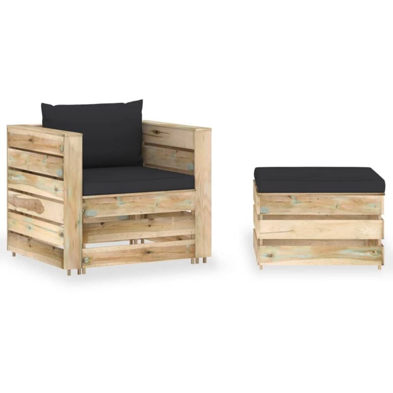 

vidaXL Muebles de jardín 2 piezas con cojines madera impregnada verde - Negro