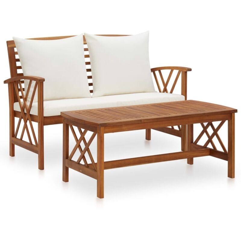 

vidaXL Muebles de jardín 2 piezas con cojines madera maciza de acacia - Marrón