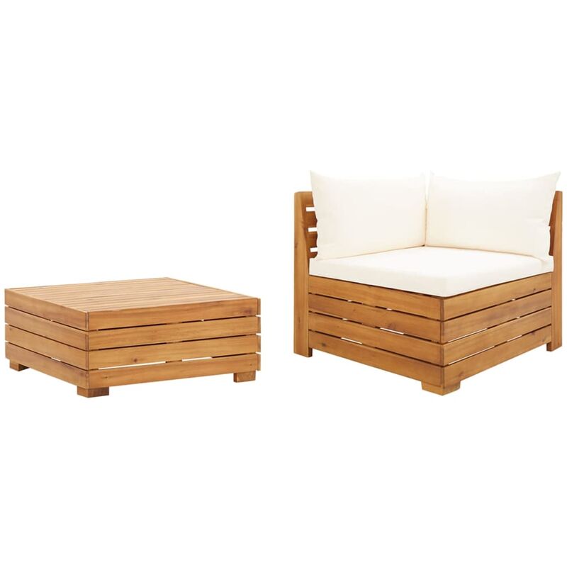 

vidaXL Muebles de jardín 2 piezas con cojines madera maciza de acacia - Marrón