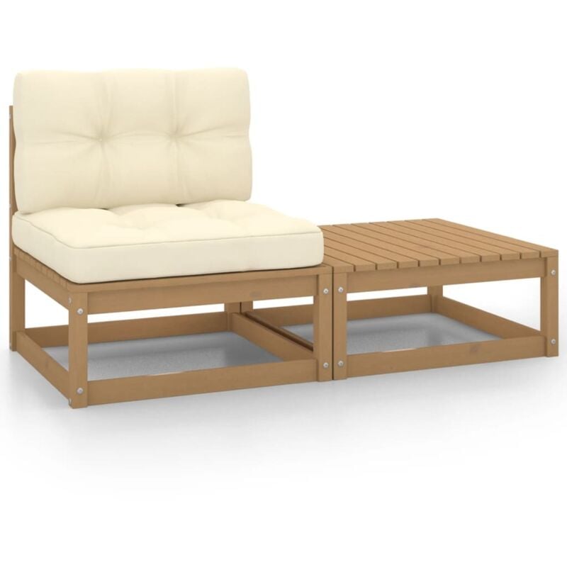 

vidaXL Muebles de jardín 2 pzas y cojines marrón miel madera de pino - Marrón