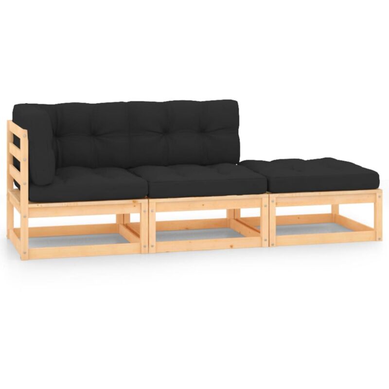 

vidaXL Muebles de jardín 3 piezas con cojines madera de pino maciza - Marrón