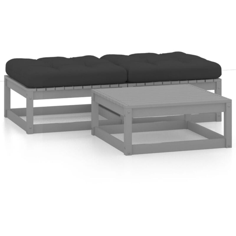

vidaXL Muebles de jardín 3 piezas con cojines madera de pino maciza - Gris