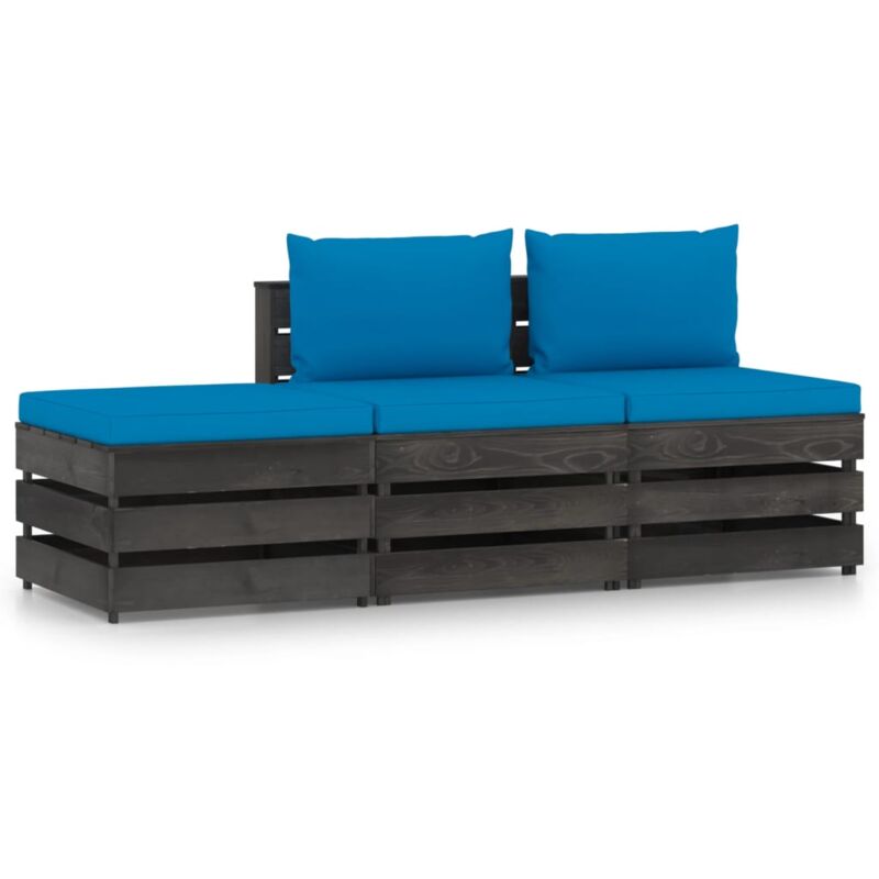 

vidaXL Muebles de jardín 3 piezas con cojines madera impregnada gris - Azul