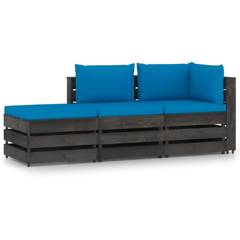 

vidaXL Muebles de jardín 3 piezas con cojines madera impregnada gris - Azul