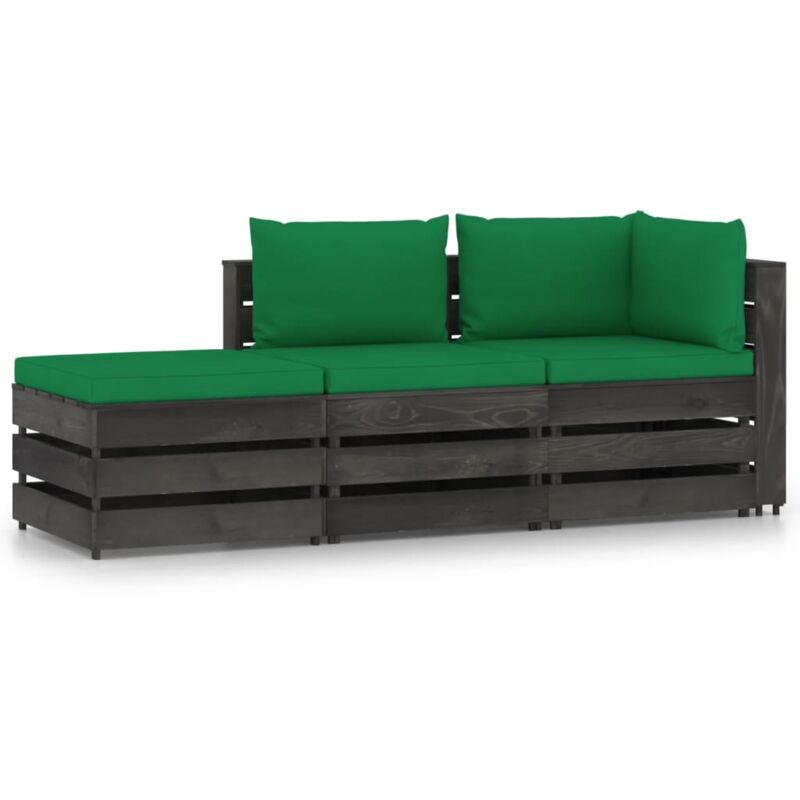 

vidaXL Muebles de jardín 3 piezas con cojines madera impregnada gris - Verde