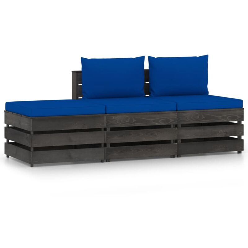 

vidaXL Muebles de jardín 3 piezas con cojines madera impregnada gris - Azul