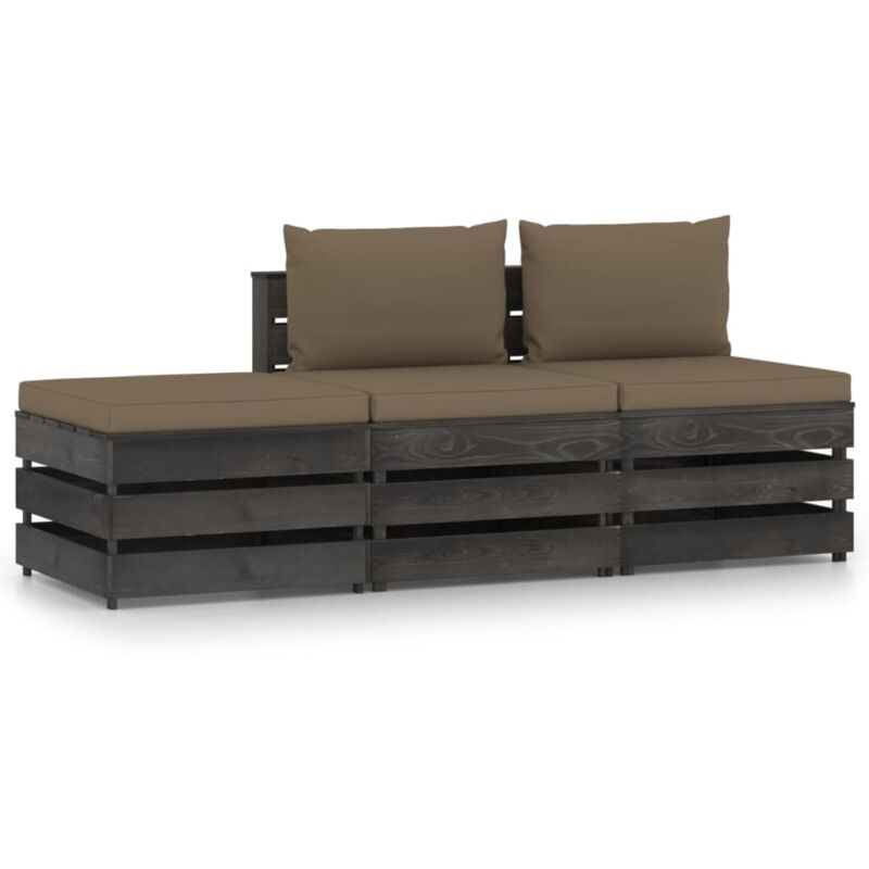 

vidaXL Muebles de jardín 3 piezas con cojines madera impregnada gris - Marrón
