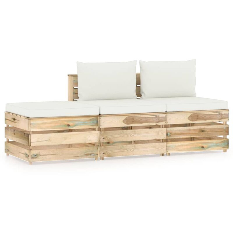 

vidaXL Muebles de jardín 3 piezas con cojines madera impregnada verde - Crema