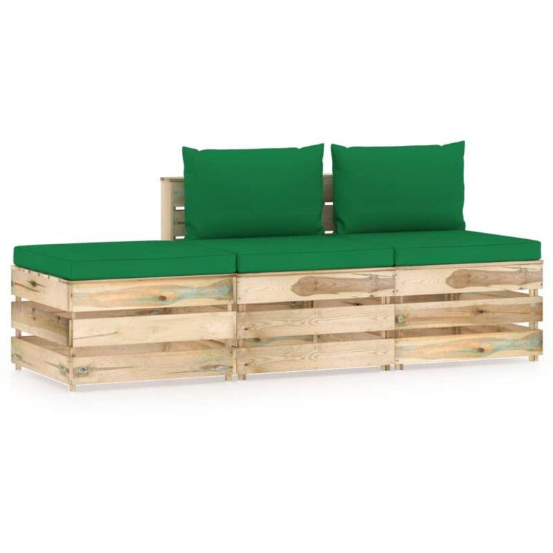 

vidaXL Muebles de jardín 3 piezas con cojines madera impregnada verde - Verde