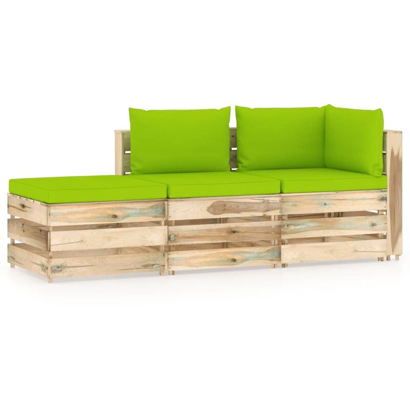 

vidaXL Muebles de jardín 3 piezas con cojines madera impregnada verde - Verde