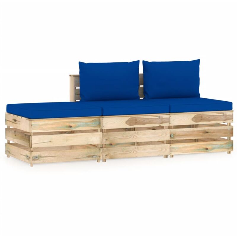

vidaXL Muebles de jardín 3 piezas con cojines madera impregnada verde - Azul