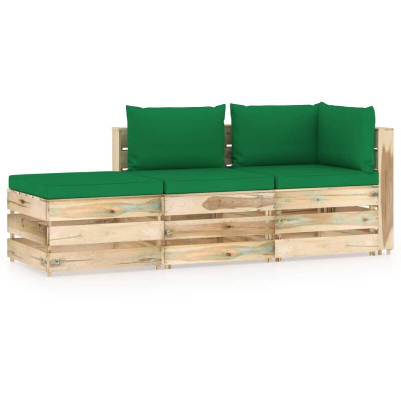 

vidaXL Muebles de jardín 3 piezas con cojines madera impregnada verde - Verde